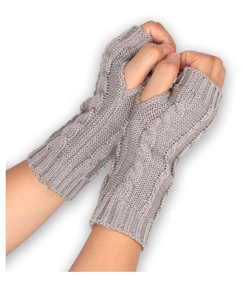Fashion Winter Women Knitted Fingerless Winter Gloves Soft Warm Mitten Solid