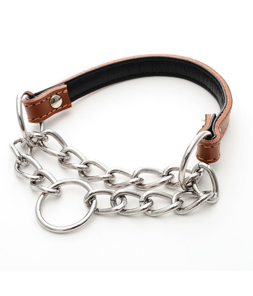Genuine Leather Soft Comfort Chain Adjustable Puppy Dog Neck