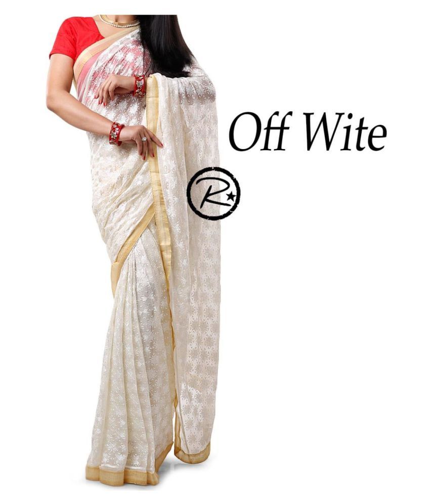 off white chiffon saree
