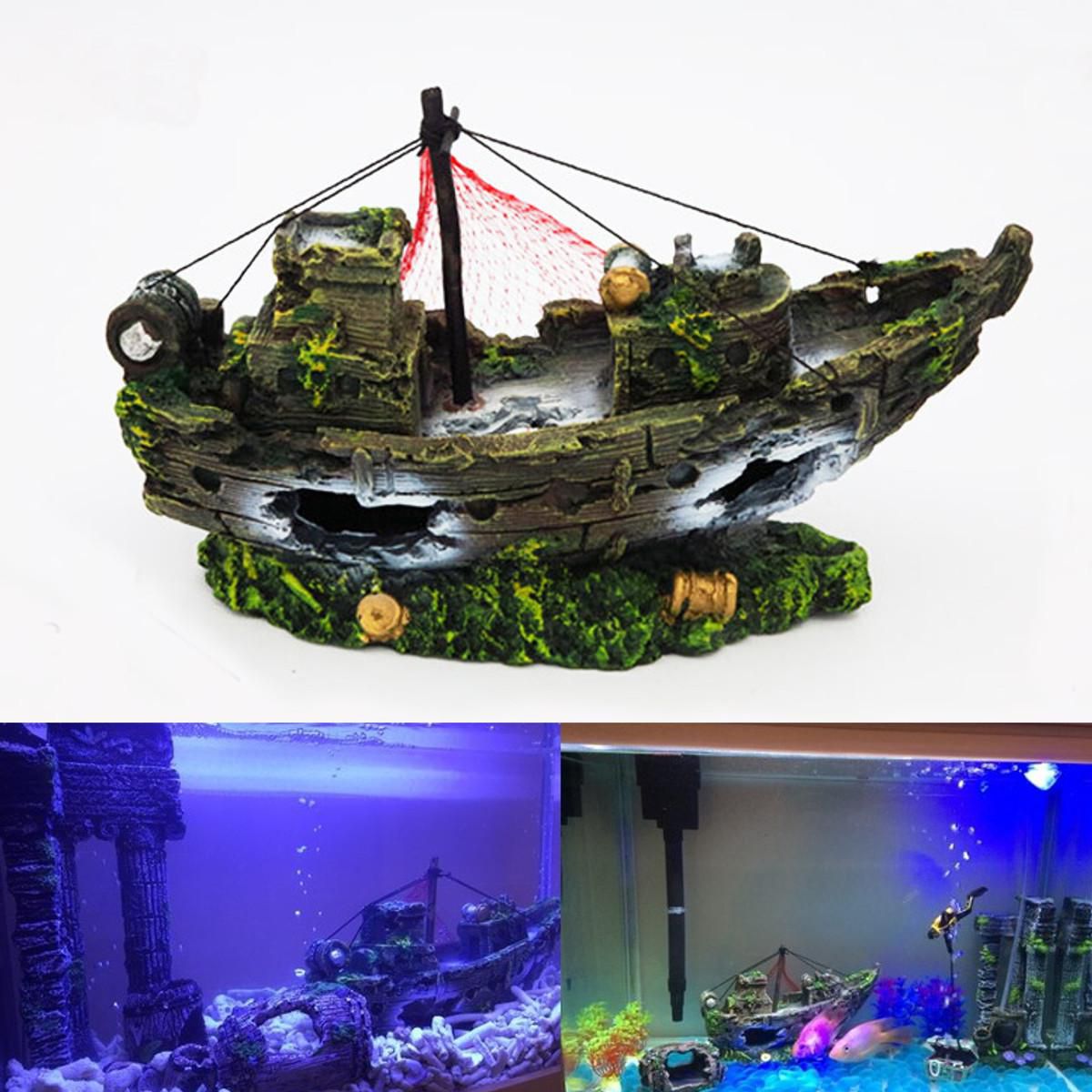 Aquarium Ornament Wreck Sailing Boat Sunk Ship Destroyer