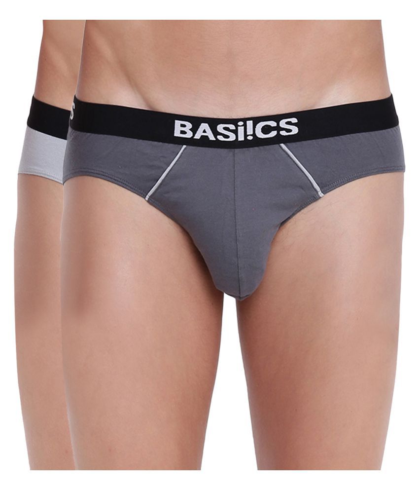     			BASIICS By La Intimo Grey Brief Pack of 2