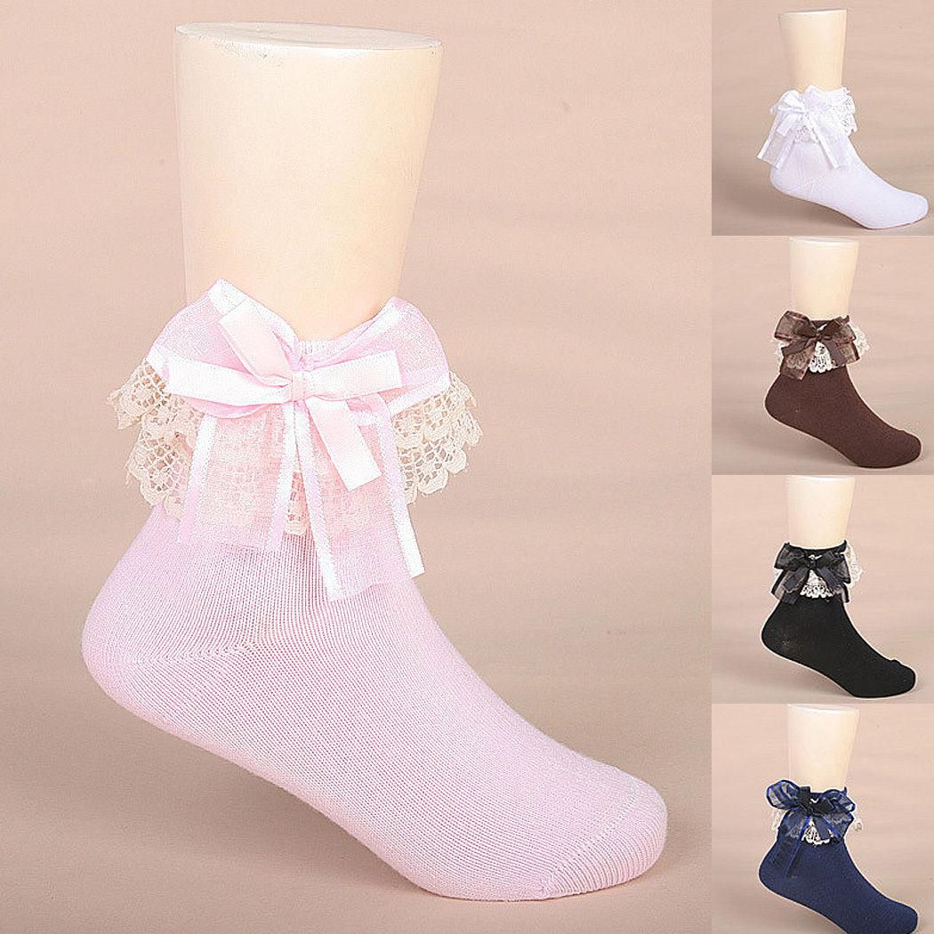 Children Girls Kids Bow Cotton Lace Socks Bowknot Breathable Solid Soft ...