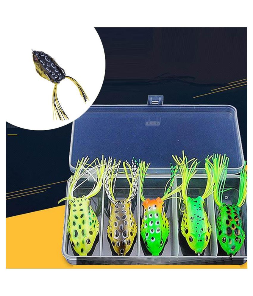 5pcs Rubber Artificial Frog Fishing Lure Soft Bait with Carbon Steel Hook #HE