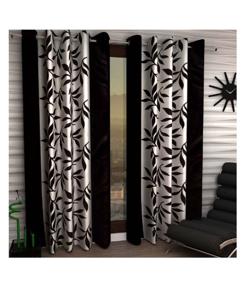     			Tanishka Fabs Semi-Transparent Curtain 7 ft ( Pack of 2 ) - Black