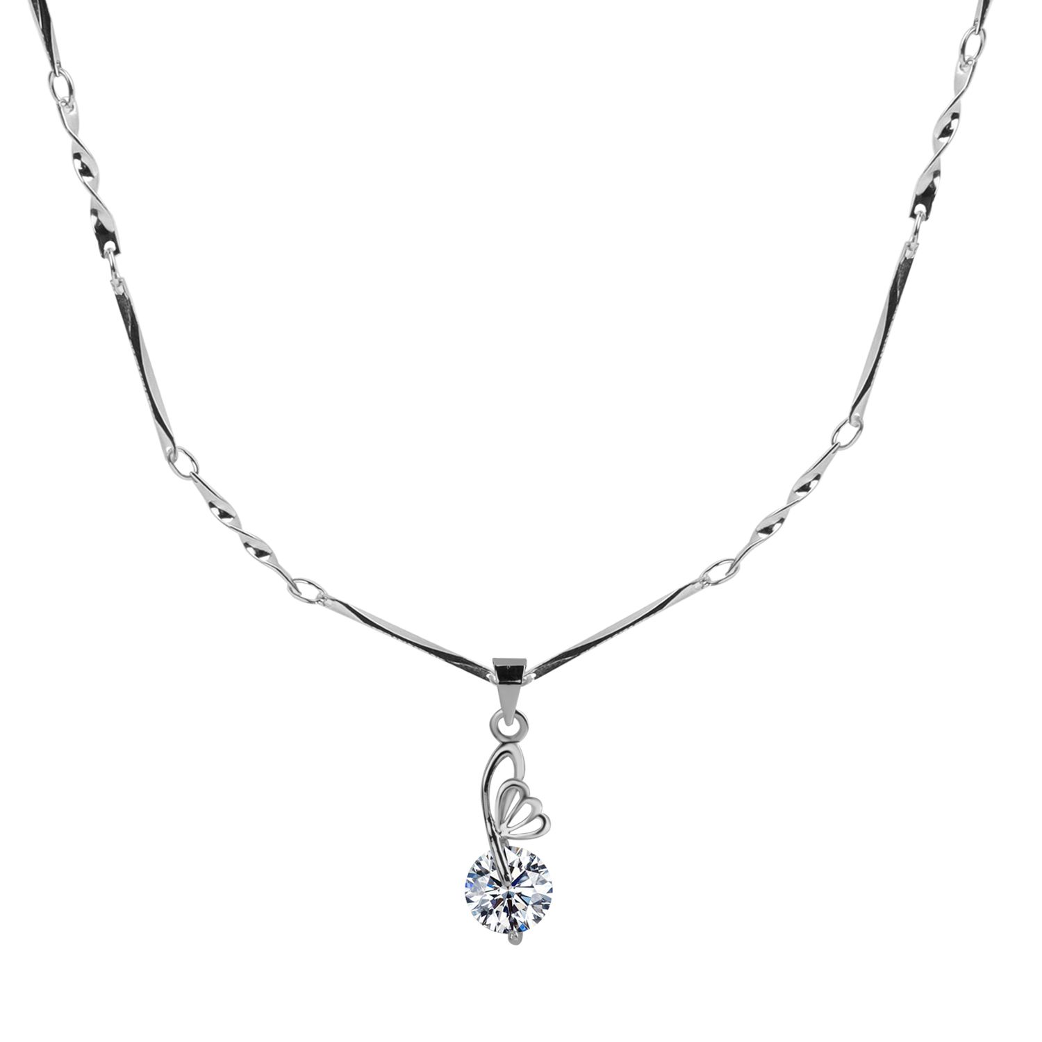     			Silver Plated Chian With Delicate Butterfly With Soliter  Diamond Pendant  For Women