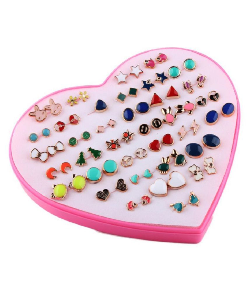 Karki Fusion 36 pair Colorfull (G) Design Earring Stud Set with Heart ...