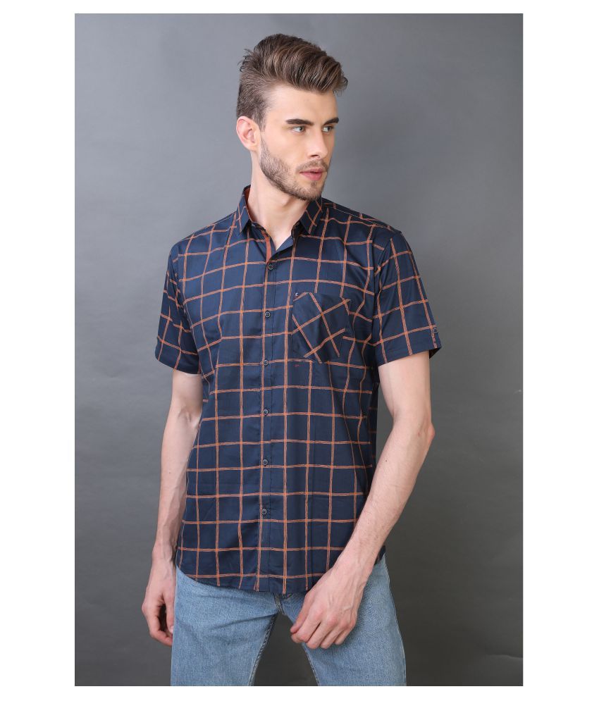     			Carbone 100 Percent Cotton Blue Checks Shirt