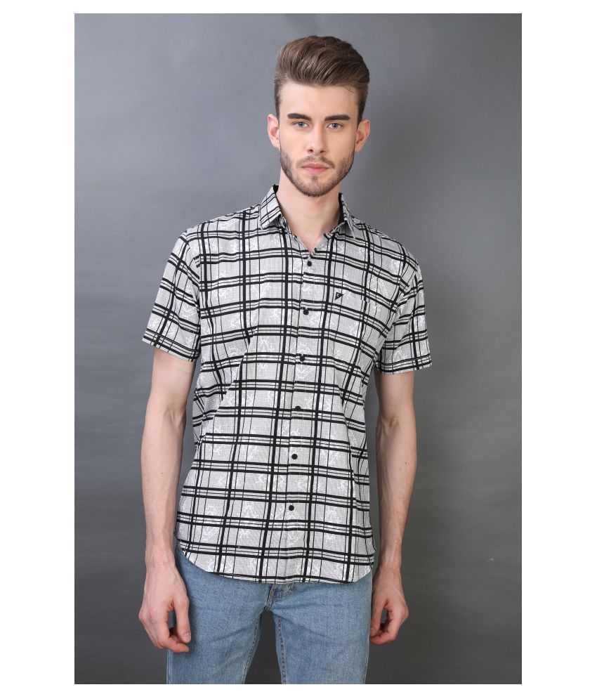     			Carbone 100 Percent Cotton White Checks Shirt