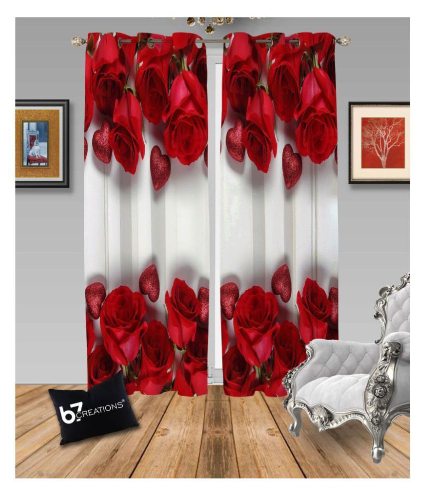     			B7 CREATIONS Single Long Door Semi-Transparent Eyelet Polyester Curtains Red