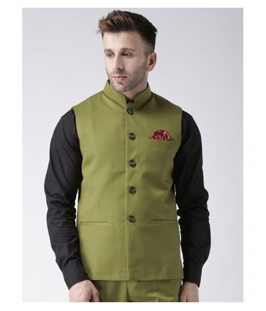     			Hangup Green Polyester Blend Nehru Jacket