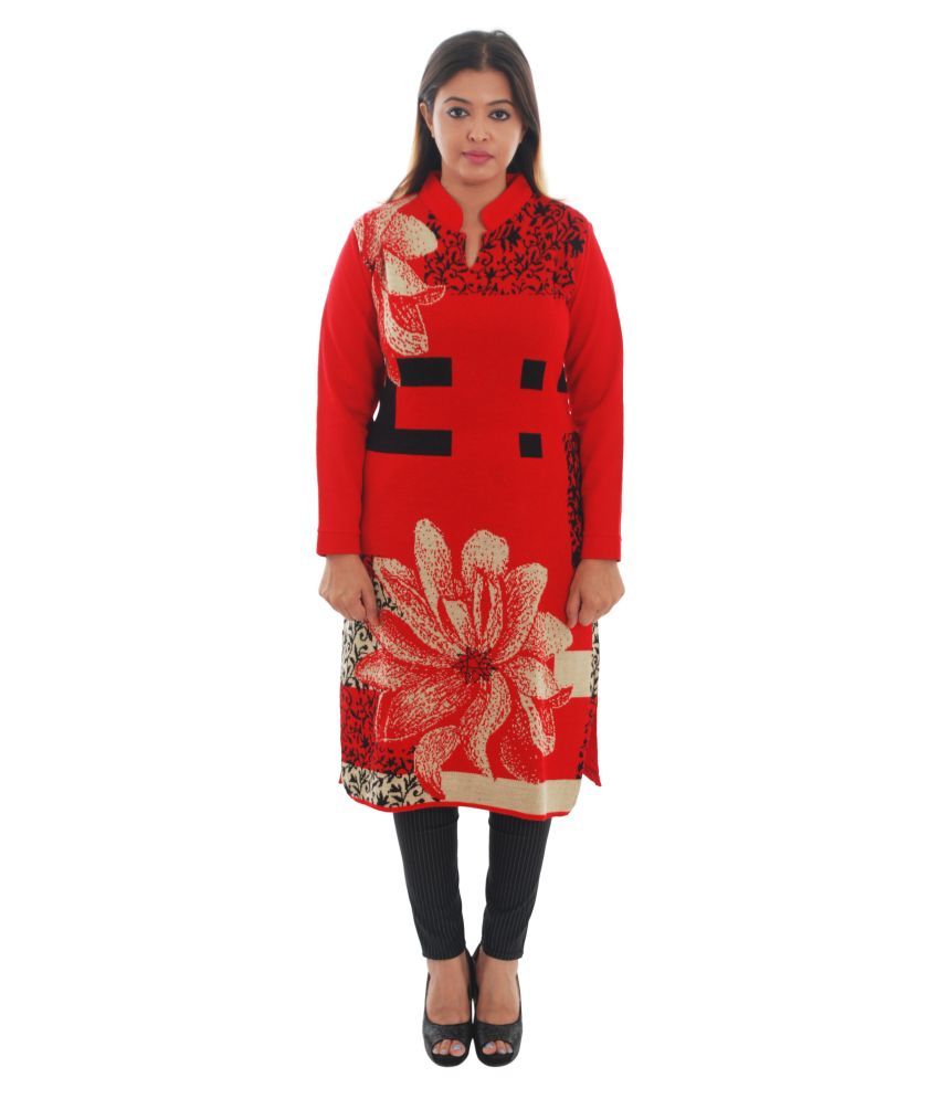     			Japroz - Red Woollen Women's Straight Kurti