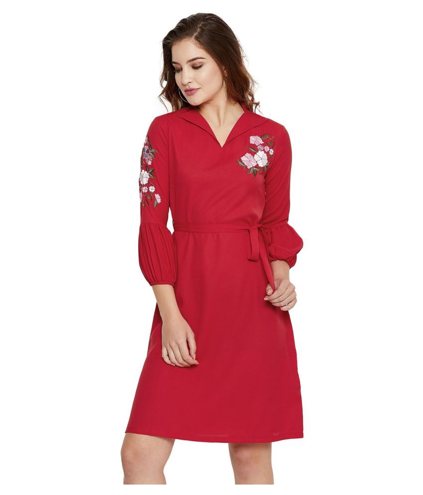     			Purys Polyester Red A- line Dress