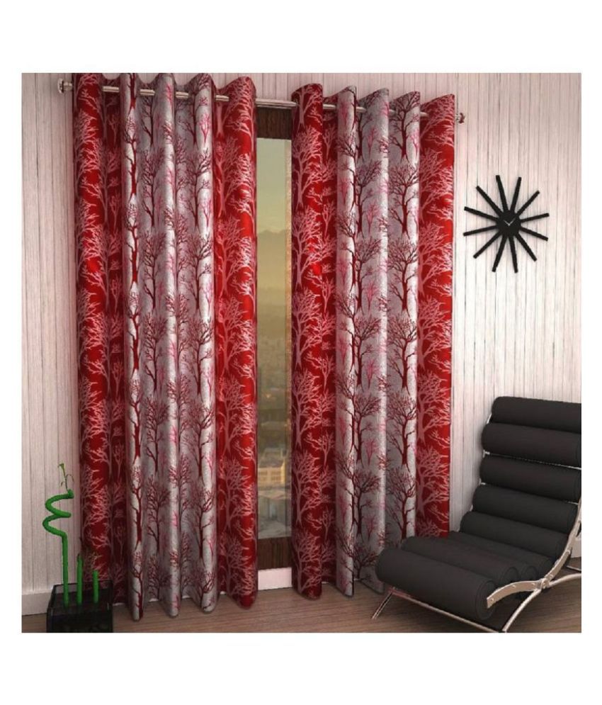     			Tanishka Fabs Semi-Transparent Curtain 9 ft ( Pack of 2 ) - Maroon