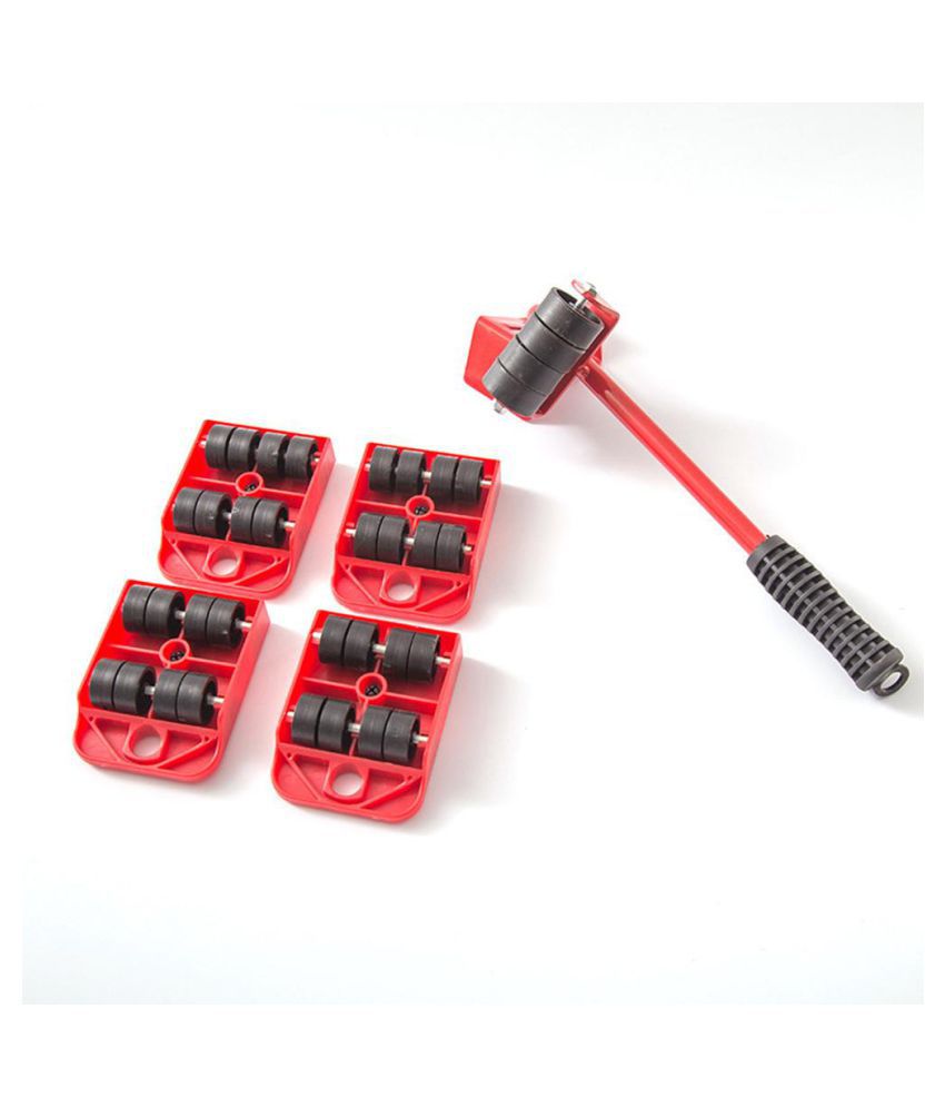     			4 Mover Roller+1 Wheel Bar Furniture Transport Lifter Hand Tool Set(Red)