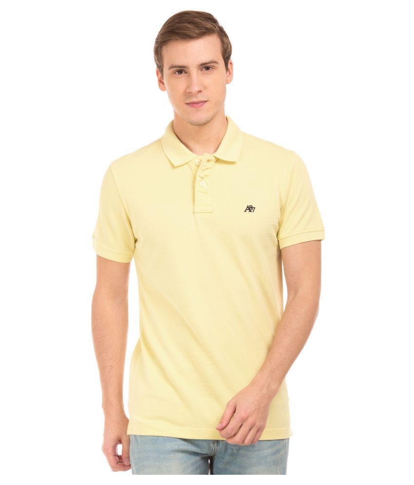 Cotton Yellow Plain Polo T Shirt 