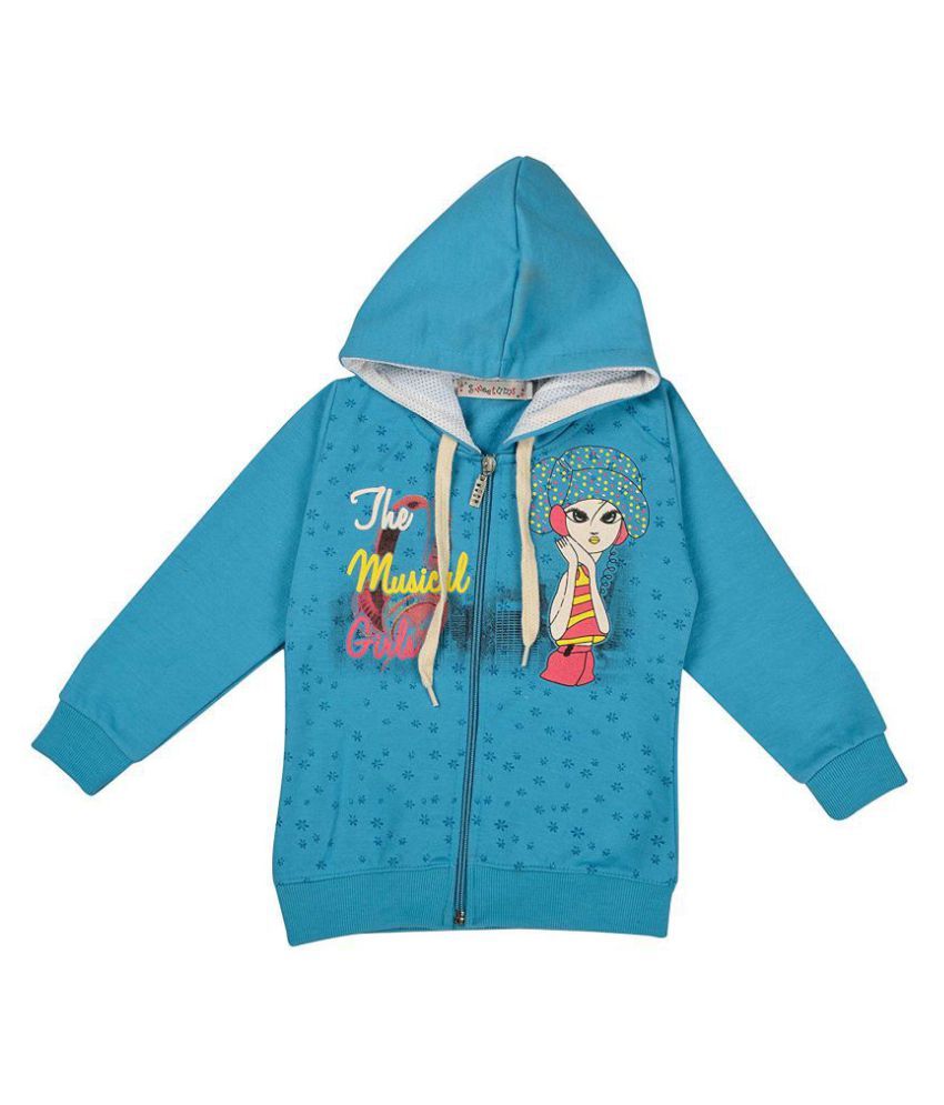 Sweetums Baby Girls' Sweatshirt, Zip Front, Hooded Top (Turquoise Blue