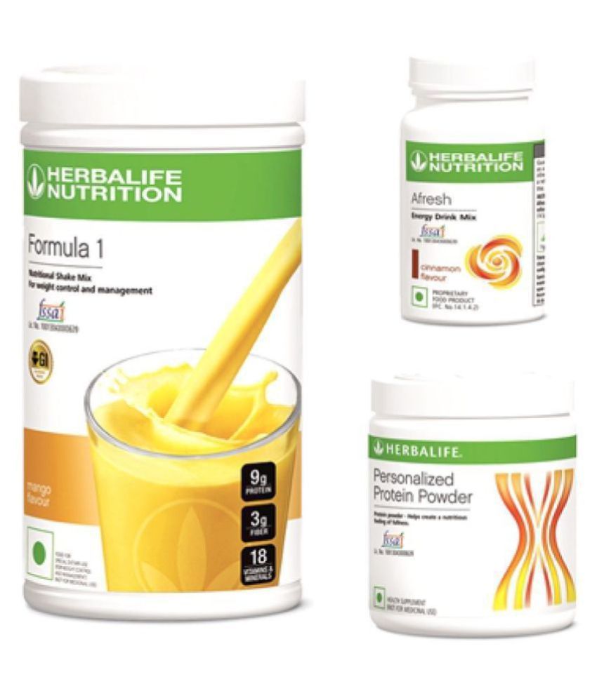     			Herbalife F1 Shake Mango 500 gm + Protein Powder 200 gm + Afresh Nutrition Drink Cinnamon 50 gm Pack of 3