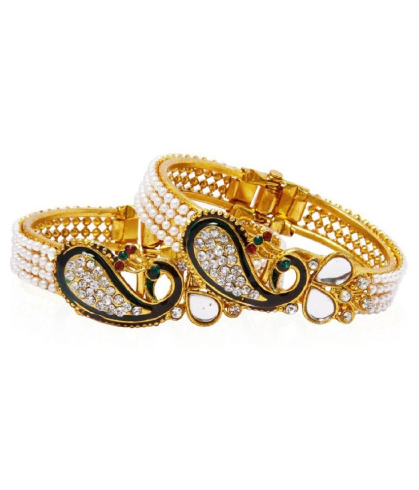 EMBROCO Traditional Gold Plated Broad Bracelet with Bajra Moti Combo