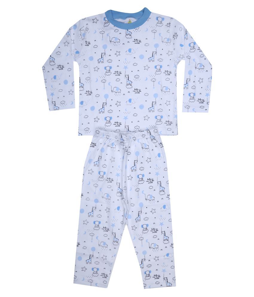     			KABOOS SKY AND WHITE COLOURED COTTON PRINTED NIGHT SUIT FOR KIDS.