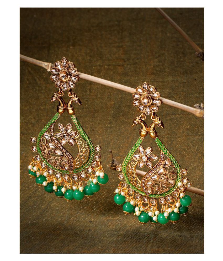     			Priyaasi Designer Gold-Plated Stone-Studded Peacock Inspired Green Earrings For Women