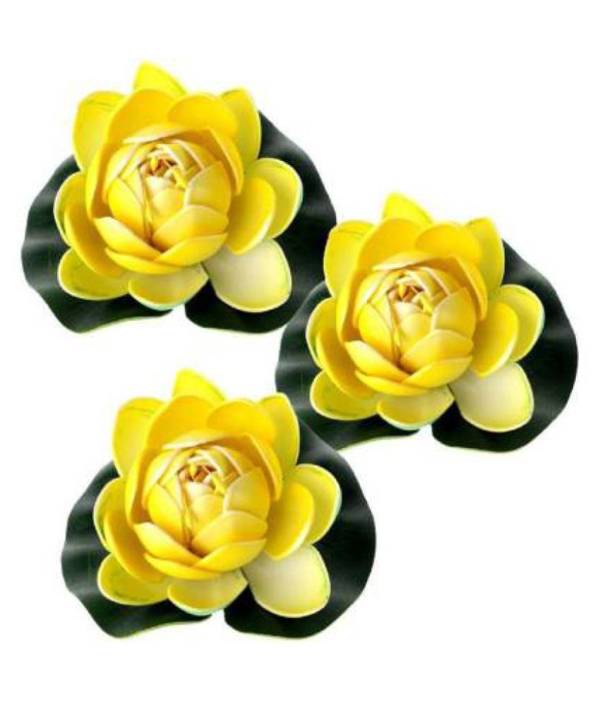     			Green plant indoor Lotus Yellow Floating Flowers - Pack of 3