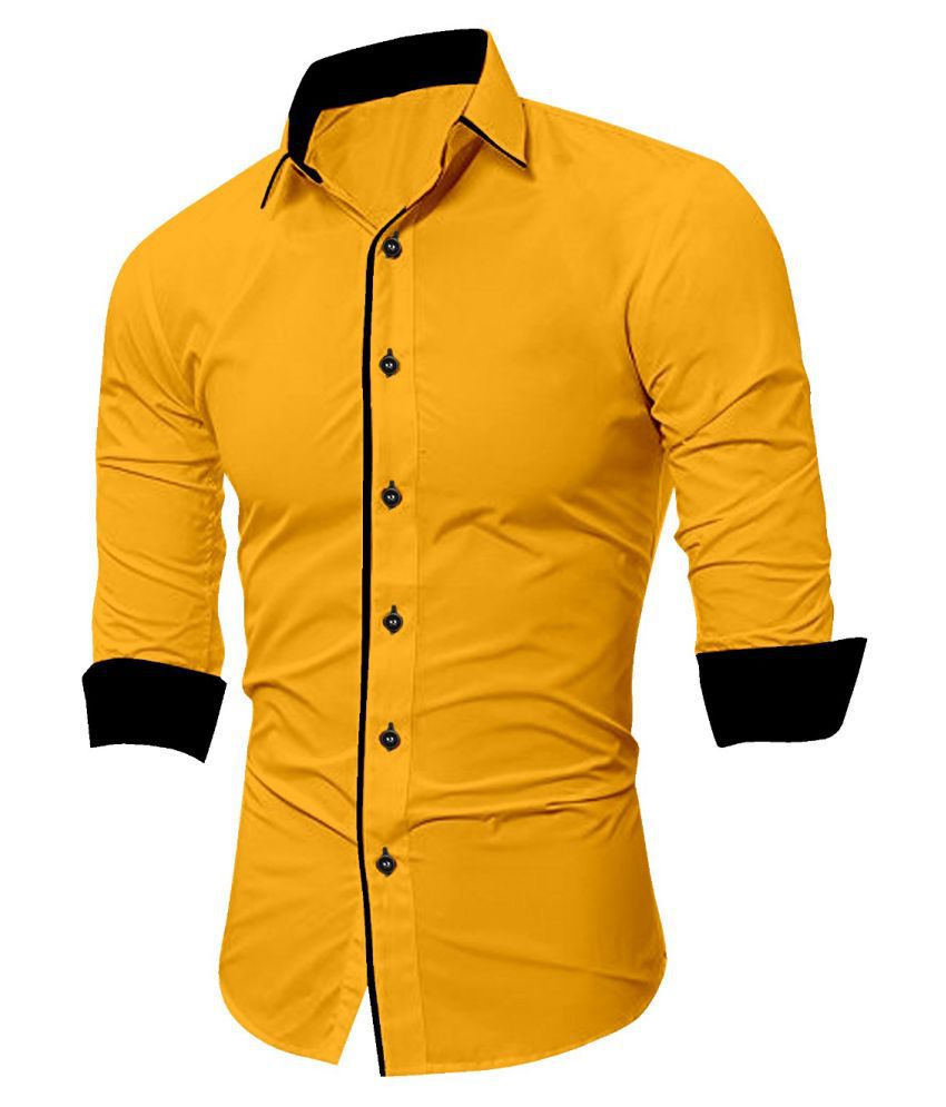     			SUR-T Cotton Blend Yellow Solids Shirt
