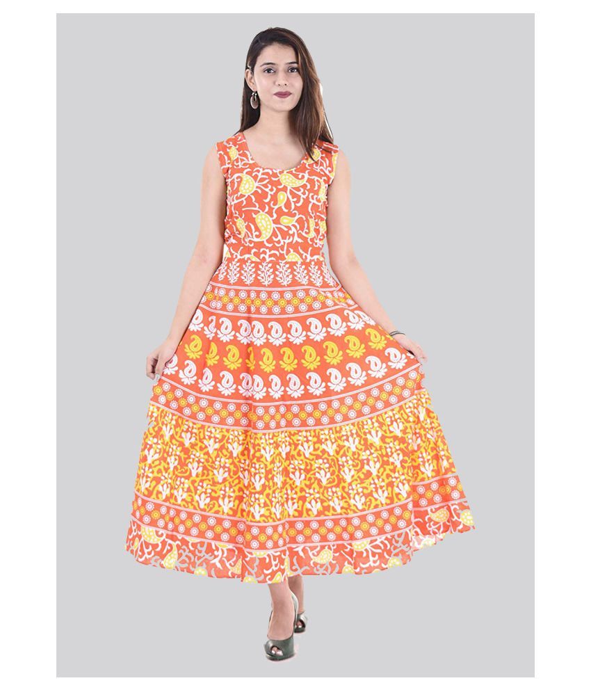     			Rangun Cotton Orange A- line Dress