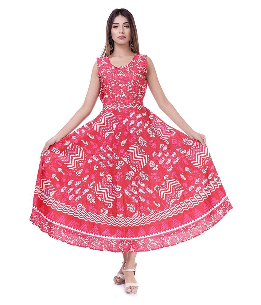     			Rangun Cotton Red A- line Dress