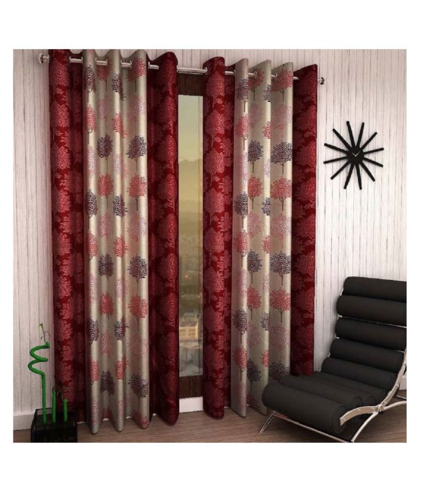     			Tanishka Fabs Semi-Transparent Curtain 5 ft ( Pack of 2 ) - Maroon