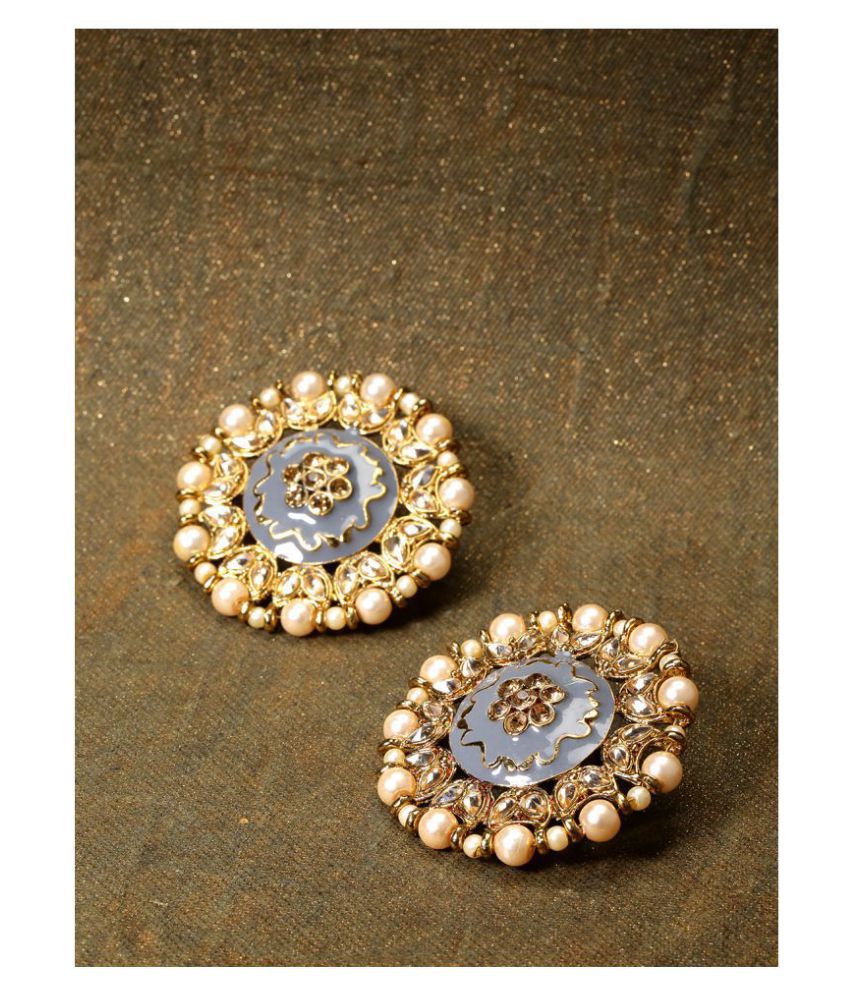     			Priyaasi Gold Plated Kundan And Stone Studded With Pearls Round Shape Drop Earrings