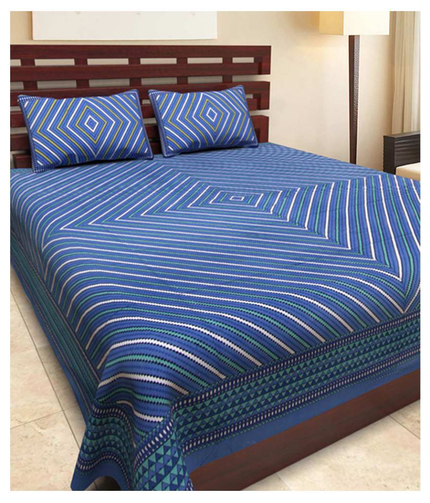     			HandiCave Cotton Double Bedsheet with 2 Pillow Covers