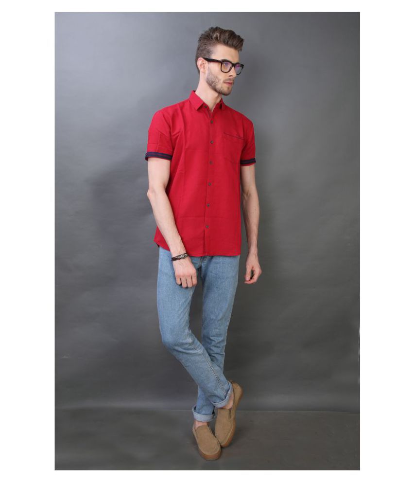     			Carbone 100 Percent Cotton Red Solids Shirt