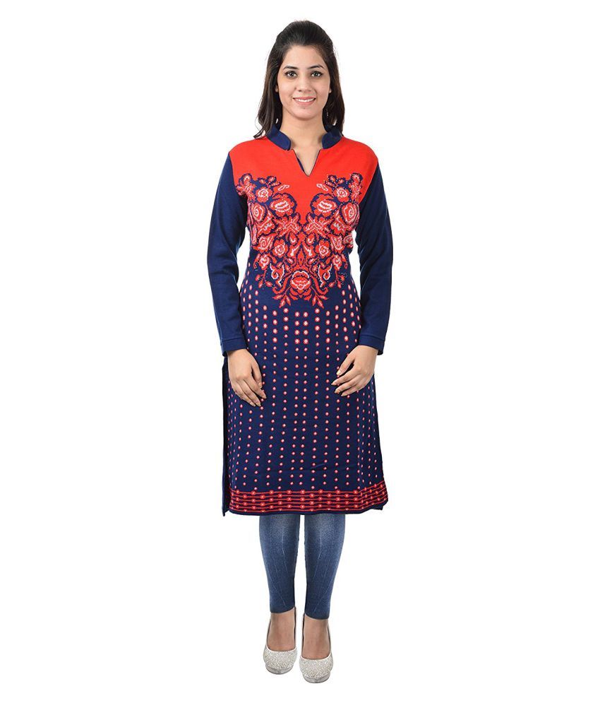     			Japroz - Navy Woollen Women's Straight Kurti ( Pack of 1 )