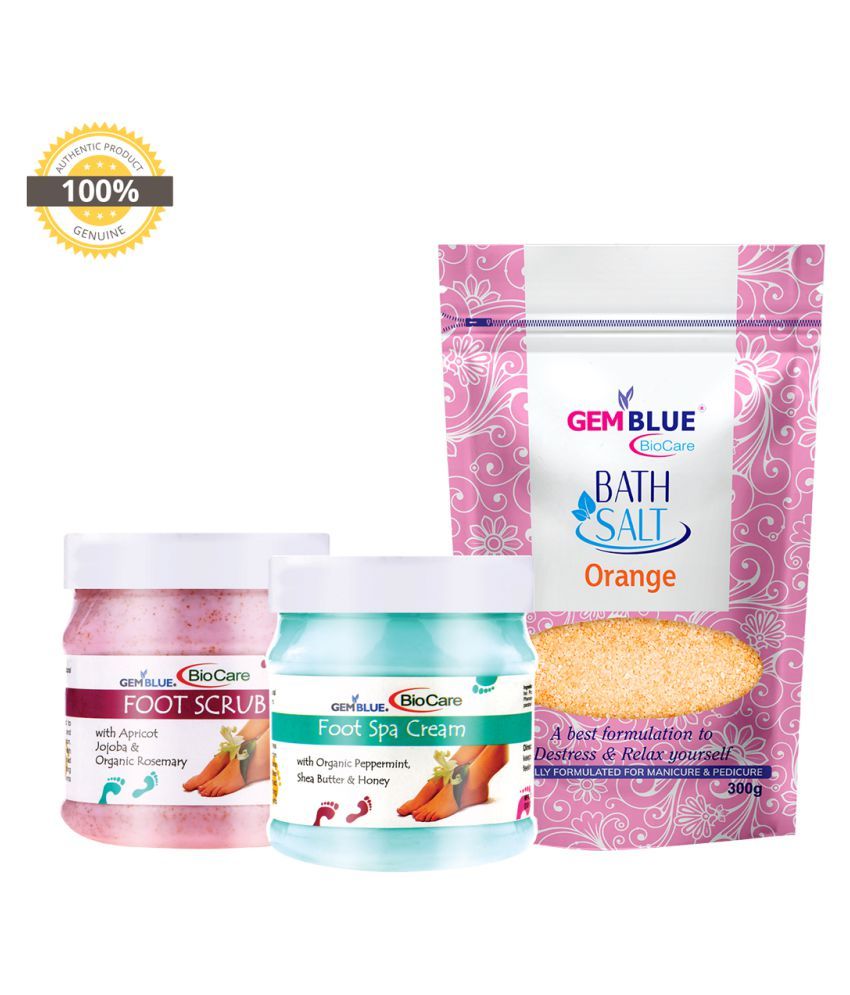 gemblue biocare FOOT SCRUB+CREAM+BATH SALT ORANGE Exfoliator 800 gm