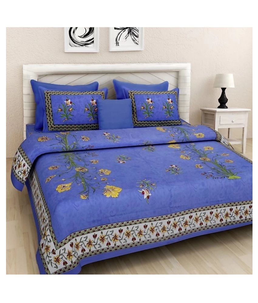 Agarwal Trading Corporation Cotton Double Bedsheet with 2 Pillow Covers ...