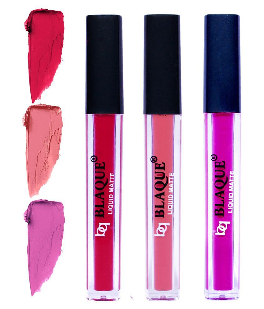     			bq BLAQUE Matte Liquid Lipstick Combo of 3 Lip Color 4ml each, Waterproof - Ruby Red, Coral Peach, Swiss Light Magenta