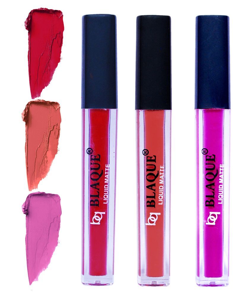     			bq BLAQUE Matte Liquid Lipstick Combo of 3 Lip Color 4ml each, Waterproof - Dark Pinkish Red, Dark Coral, Swiss Light Magenta