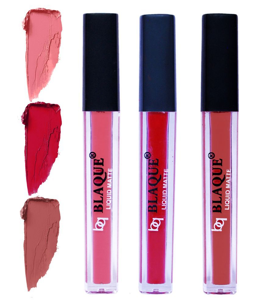     			bq BLAQUE Matte Liquid Lipstick Combo of 3 Lip Color 4ml each, Waterproof - Coral Peach, Dark Pinkish Red, Brown