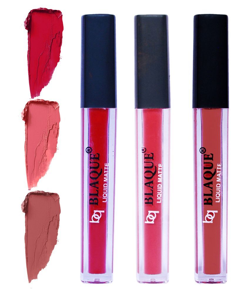     			bq BLAQUE Matte Liquid Lipstick Combo of 3 Lip Color 4ml each, Waterproof - Dark Pinkish Red, Pinkish Peach, Brown