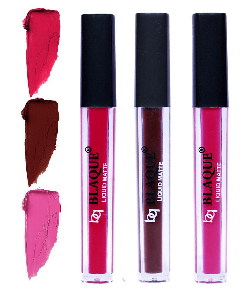     			bq BLAQUE Matte Liquid Lipstick Combo of 3 Lip Color 4ml each, Waterproof - Ruby Red, Chocolate Mood, Soft Pink