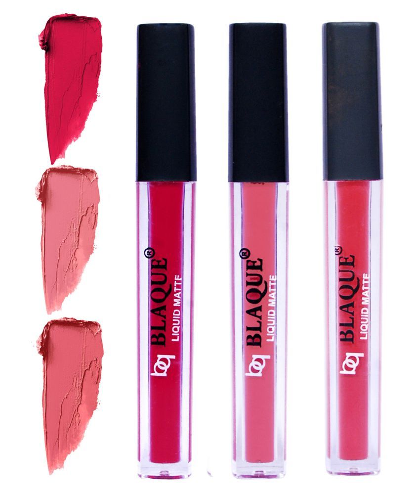     			bq BLAQUE Matte Liquid Lipstick Combo of 3 Lip Color 4ml each, Waterproof - Ruby Red, Coral Peach, Pinkish Peach