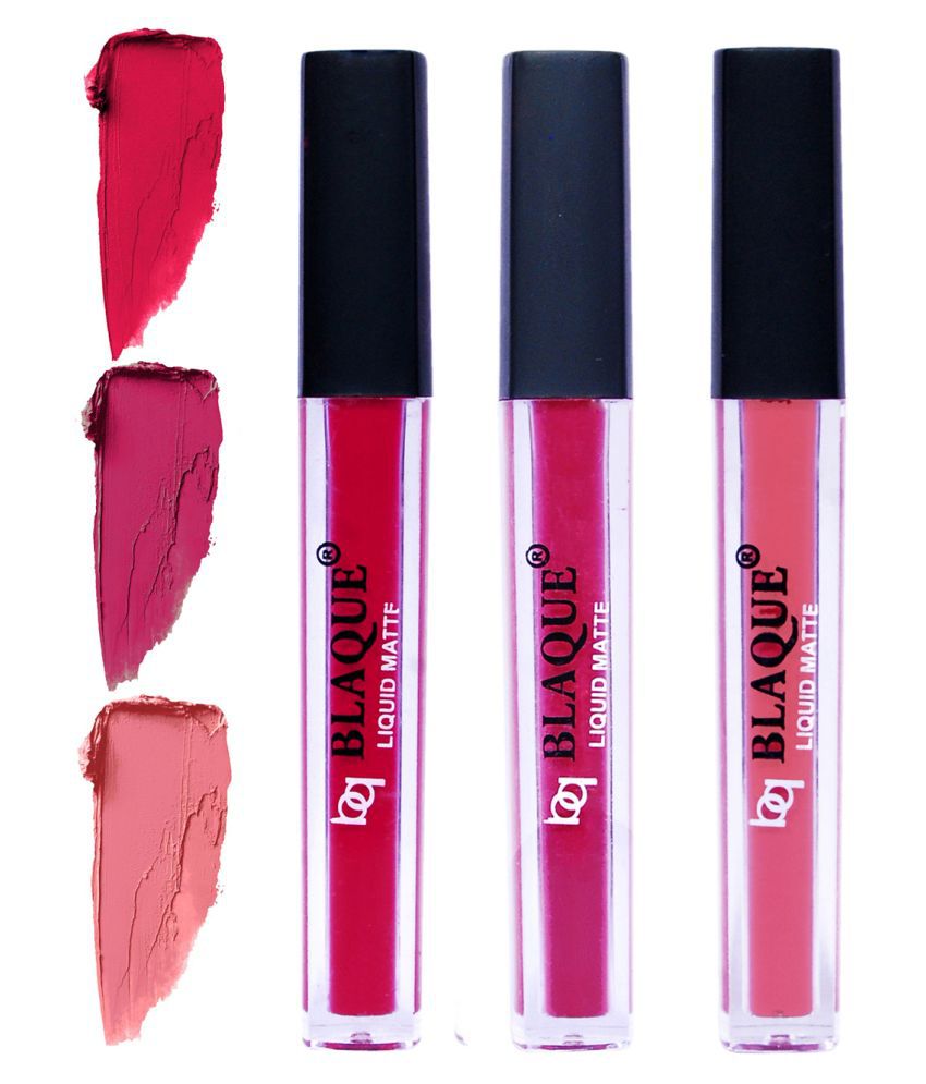     			bq BLAQUE Matte Liquid Lipstick Combo of 3 Lip Color 4ml each, Waterproof - Ruby Red, Dark & Bold Pink, Coral Peach