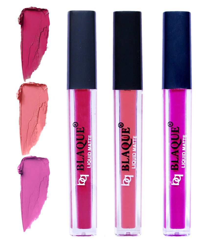     			bq BLAQUE Matte Liquid Lipstick Combo of 3 Lip Color 4ml each, Waterproof - Dark & Bold Pink, Coral Peach, Swiss Light Magenta