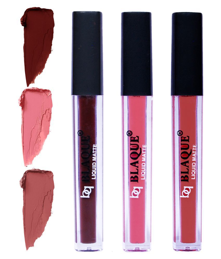     			bq BLAQUE Matte Liquid Lipstick Combo of 3 Lip Color 4ml each, Waterproof - Chocolate Mood, Coral Peach, Brown