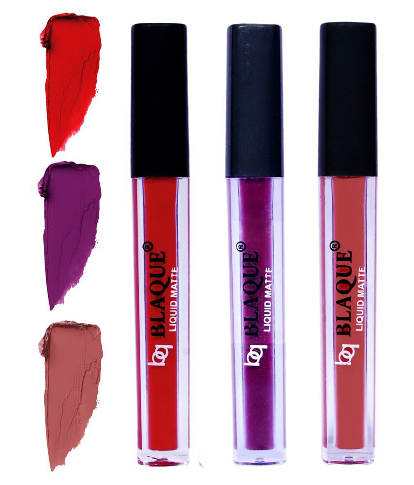     			bq BLAQUE Matte Liquid Lipstick Combo of 3 Lip Color 4ml each, Waterproof - Red, Purple Affair, Brown