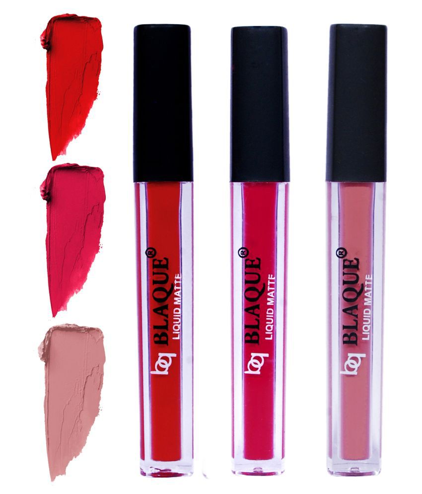     			bq BLAQUE Matte Liquid Lipstick Combo of 3 Lip Color 4ml each, Waterproof - Red, Ruby Red, Light Nude Brown