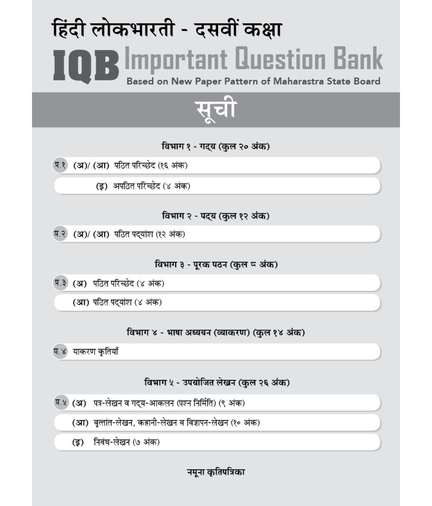 Std 10 English Kumarbharati Hindi Lokbharati And Marathi Aksharbharati Important Question Bank Iqb Books English
