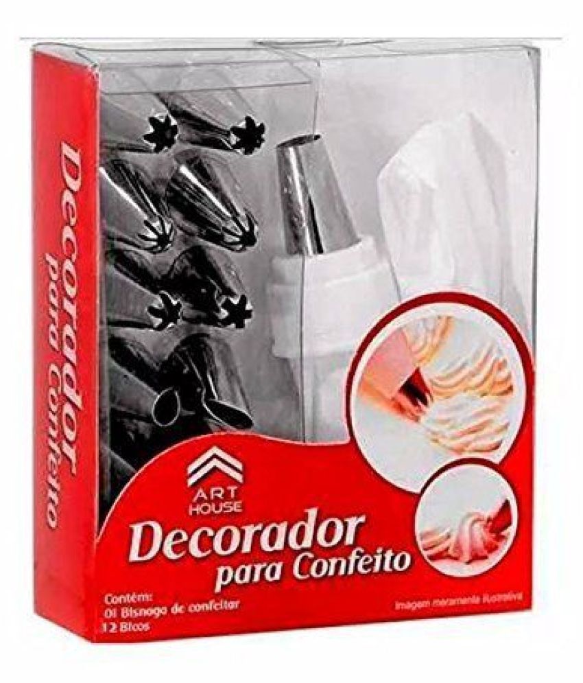    			Lucky Traders  12 Piece Cake Decorating Set Frosting Icing Piping Bag Tips With Steel Nozzles. Reusable & Washable