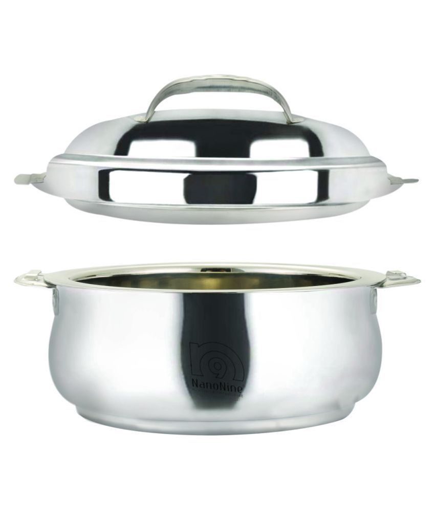 Nanonine Belly Stainless Steel Serving Pot / Casserole With Steel Lid, 5200 Ml, Silver