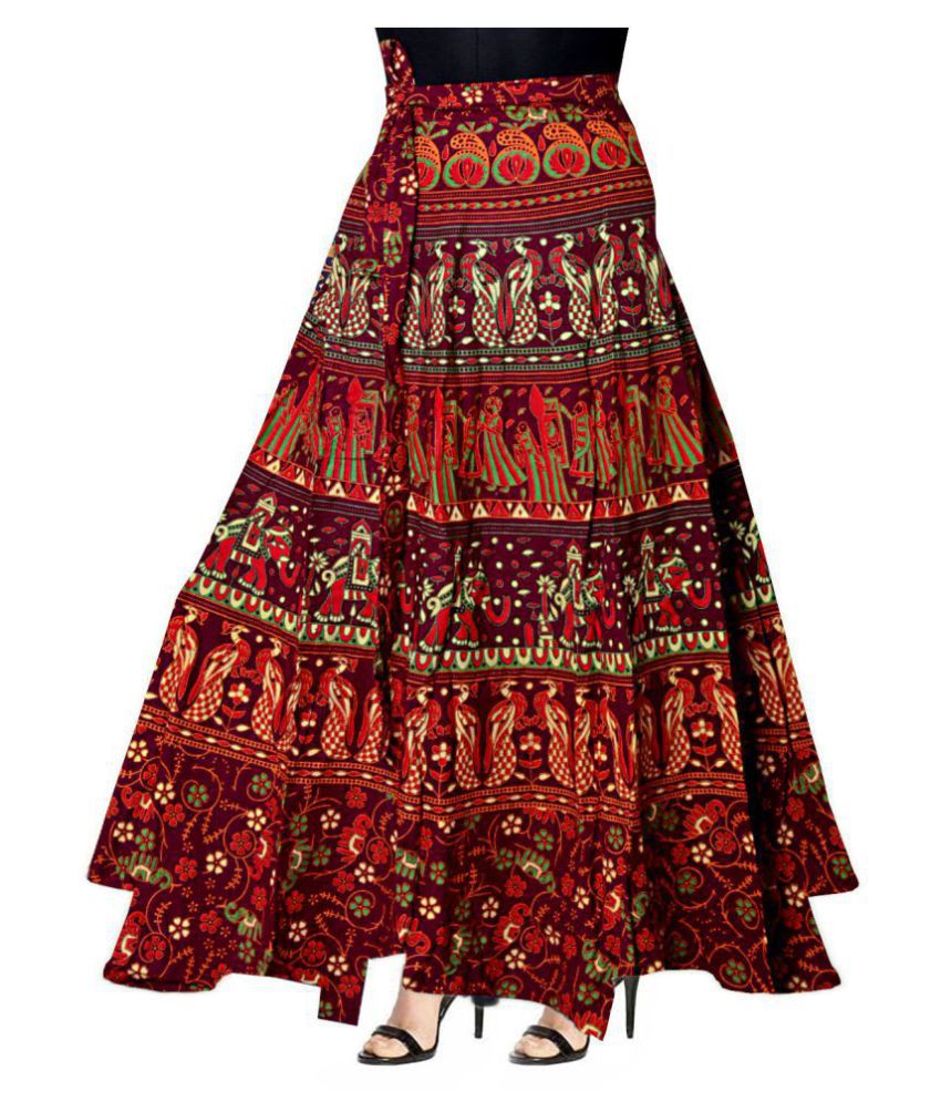 Buy JWF Cotton Wrap Skirt - Maroon Online at Best Prices in India ...